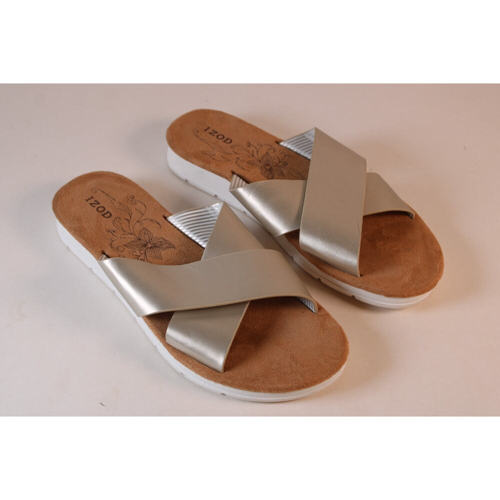 IZOD Women's Alyssa Gold Crisscross Strap Slide Slip On Sandals Shoe Size 7.5